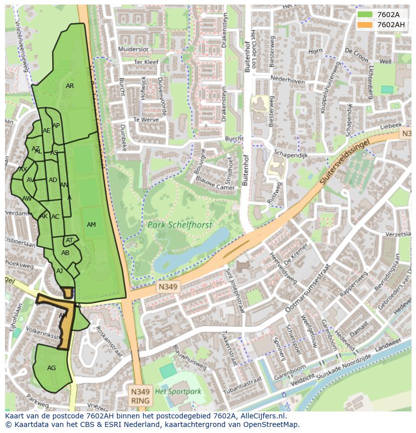 Afbeelding van het postcodegebied 7602 AH op de kaart.