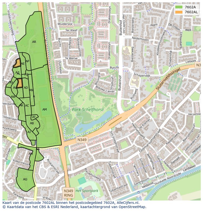 Afbeelding van het postcodegebied 7602 AL op de kaart.