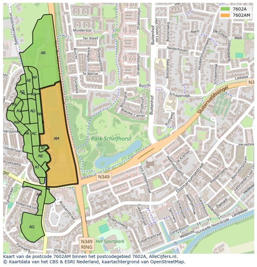 Afbeelding van het postcodegebied 7602 AM op de kaart.