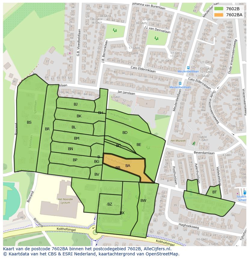 Afbeelding van het postcodegebied 7602 BA op de kaart.