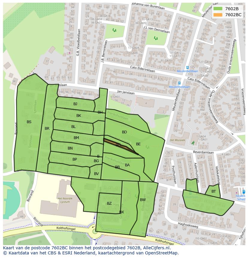 Afbeelding van het postcodegebied 7602 BC op de kaart.