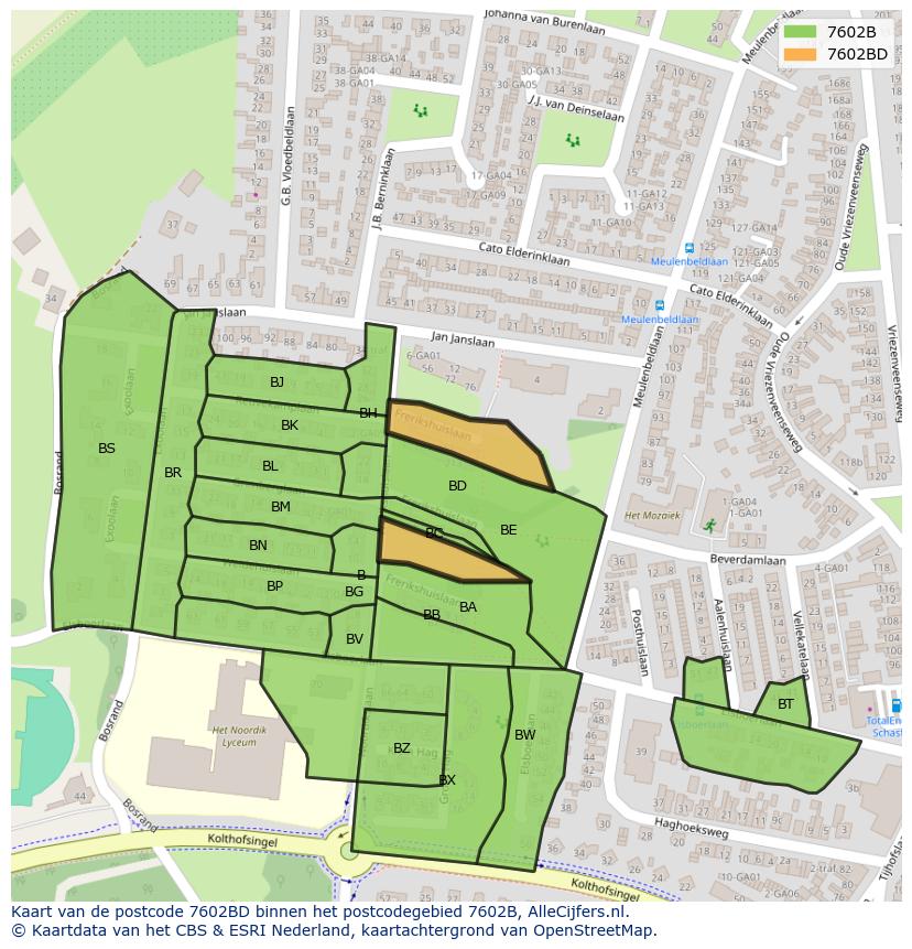 Afbeelding van het postcodegebied 7602 BD op de kaart.