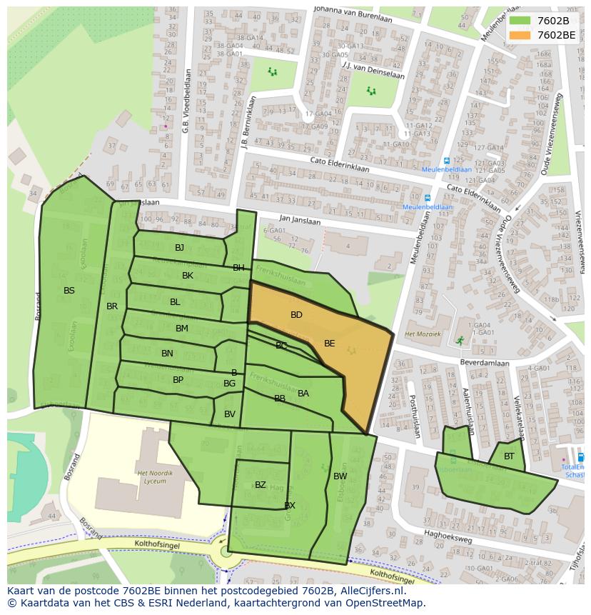 Afbeelding van het postcodegebied 7602 BE op de kaart.