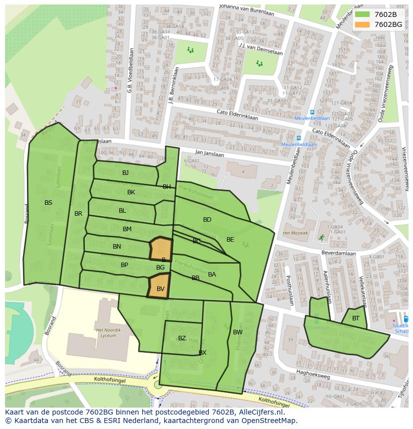 Afbeelding van het postcodegebied 7602 BG op de kaart.