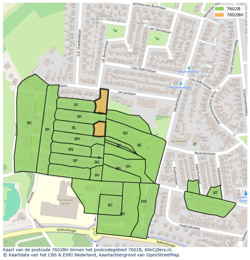 Afbeelding van het postcodegebied 7602 BH op de kaart.