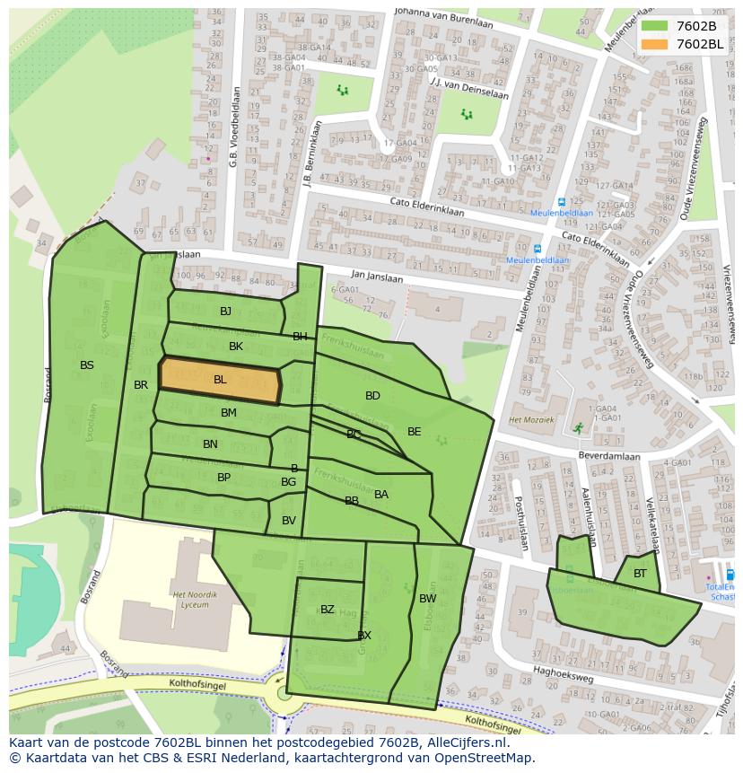 Afbeelding van het postcodegebied 7602 BL op de kaart.
