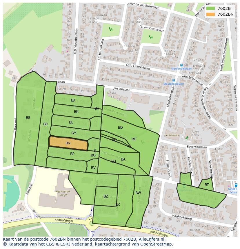 Afbeelding van het postcodegebied 7602 BN op de kaart.