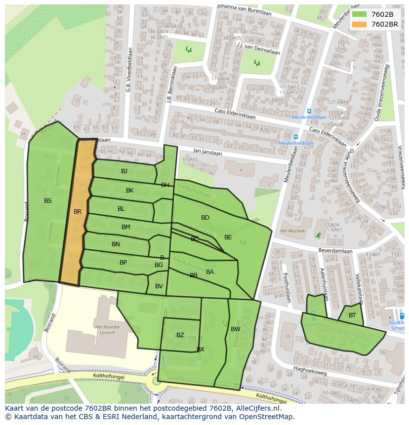 Afbeelding van het postcodegebied 7602 BR op de kaart.