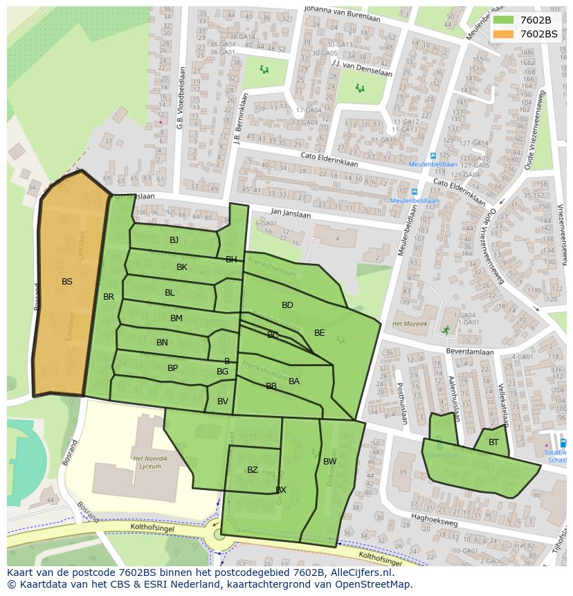 Afbeelding van het postcodegebied 7602 BS op de kaart.