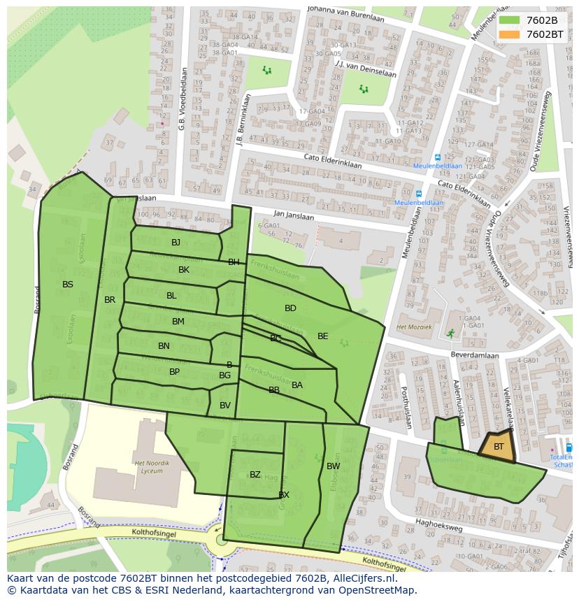 Afbeelding van het postcodegebied 7602 BT op de kaart.