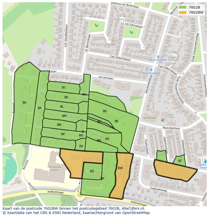 Afbeelding van het postcodegebied 7602 BW op de kaart.