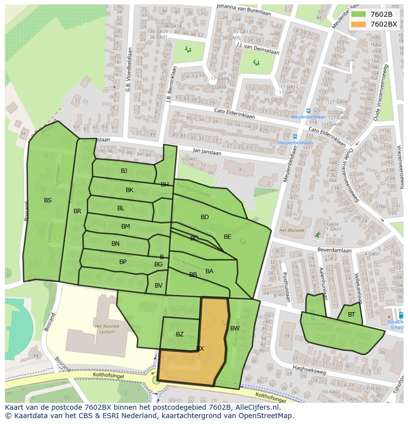 Afbeelding van het postcodegebied 7602 BX op de kaart.