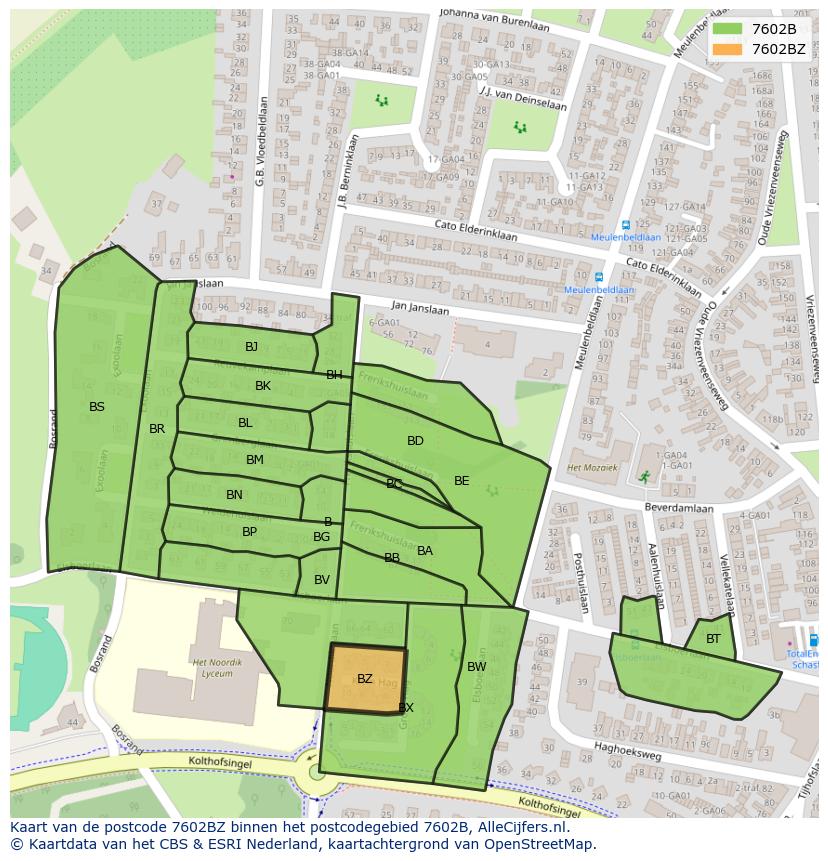 Afbeelding van het postcodegebied 7602 BZ op de kaart.