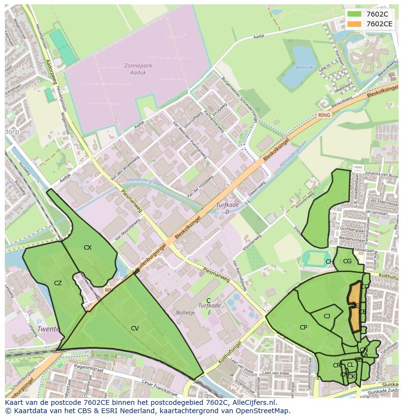 Afbeelding van het postcodegebied 7602 CE op de kaart.