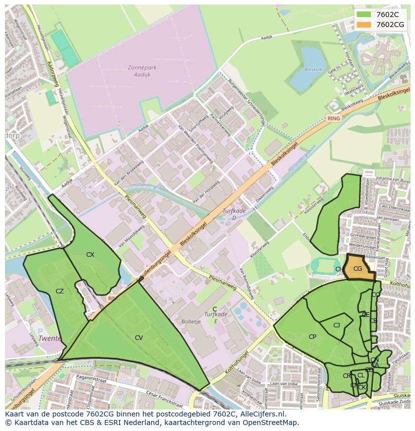 Afbeelding van het postcodegebied 7602 CG op de kaart.