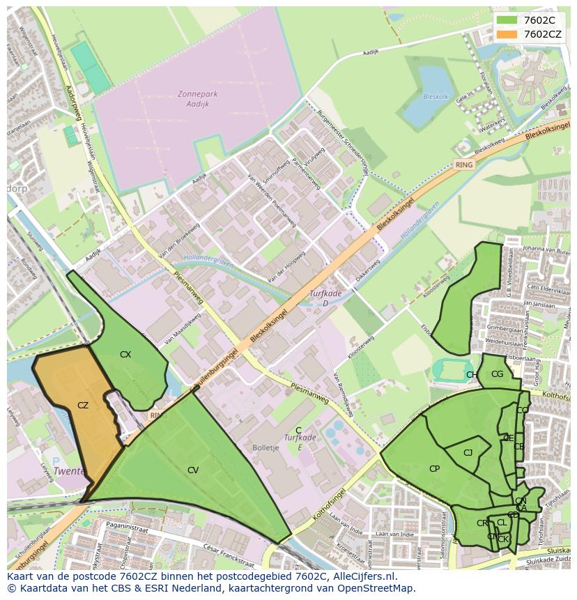 Afbeelding van het postcodegebied 7602 CZ op de kaart.