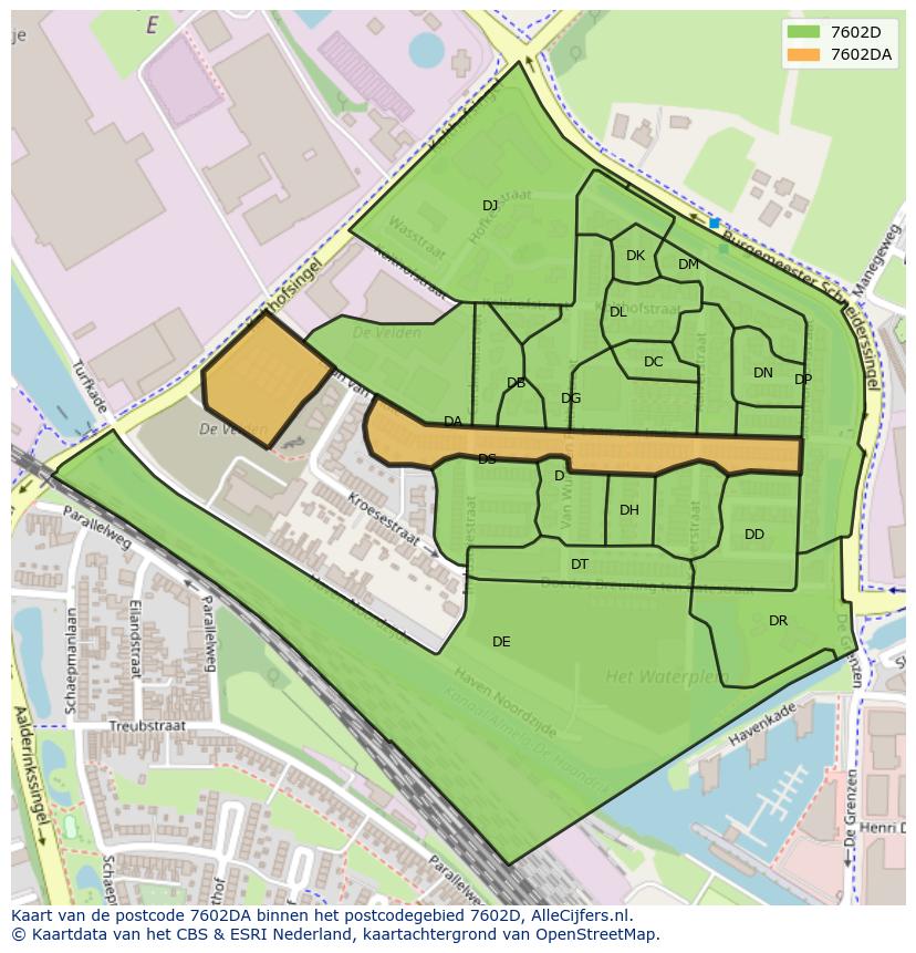 Afbeelding van het postcodegebied 7602 DA op de kaart.