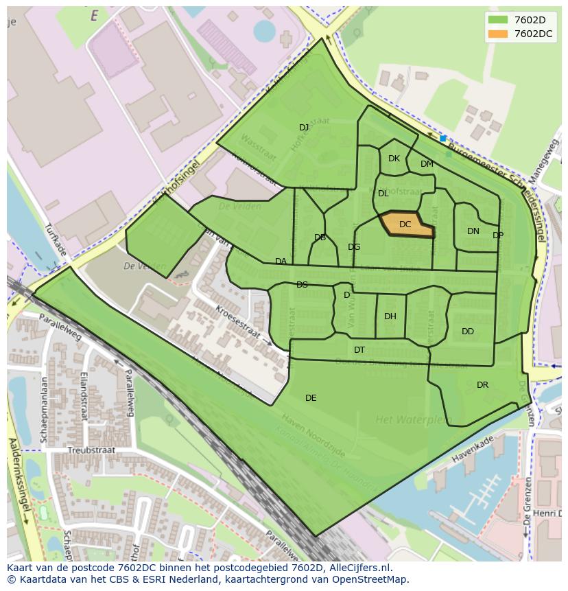 Afbeelding van het postcodegebied 7602 DC op de kaart.