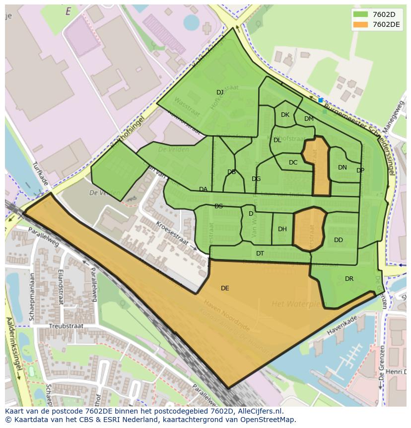Afbeelding van het postcodegebied 7602 DE op de kaart.