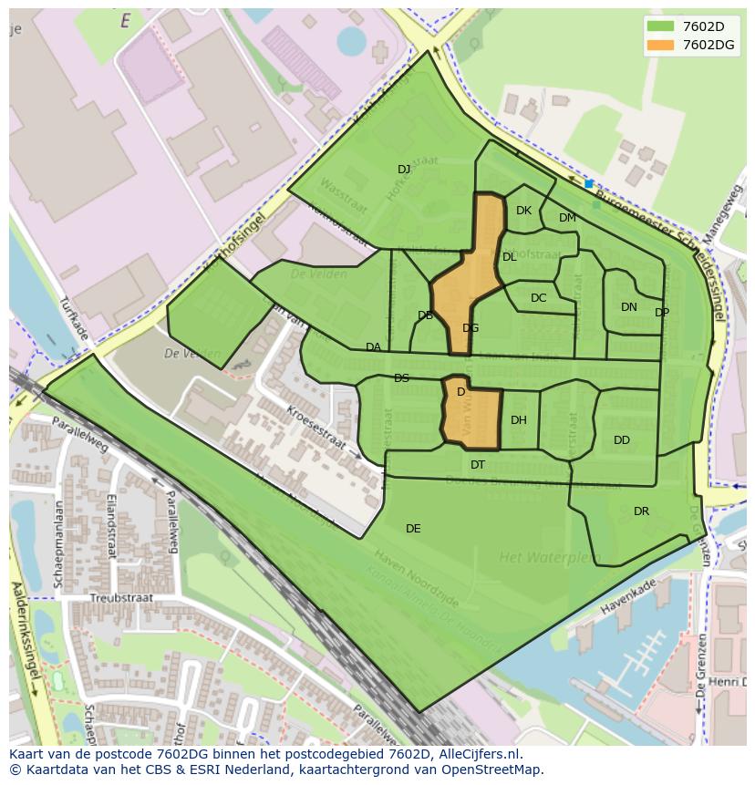 Afbeelding van het postcodegebied 7602 DG op de kaart.