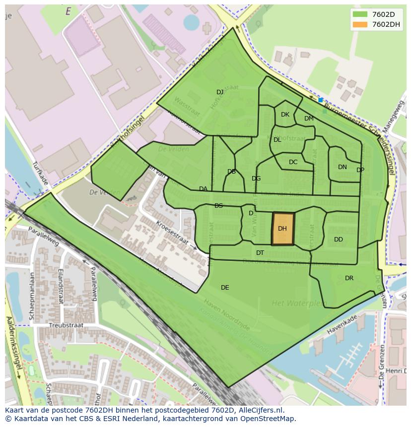 Afbeelding van het postcodegebied 7602 DH op de kaart.