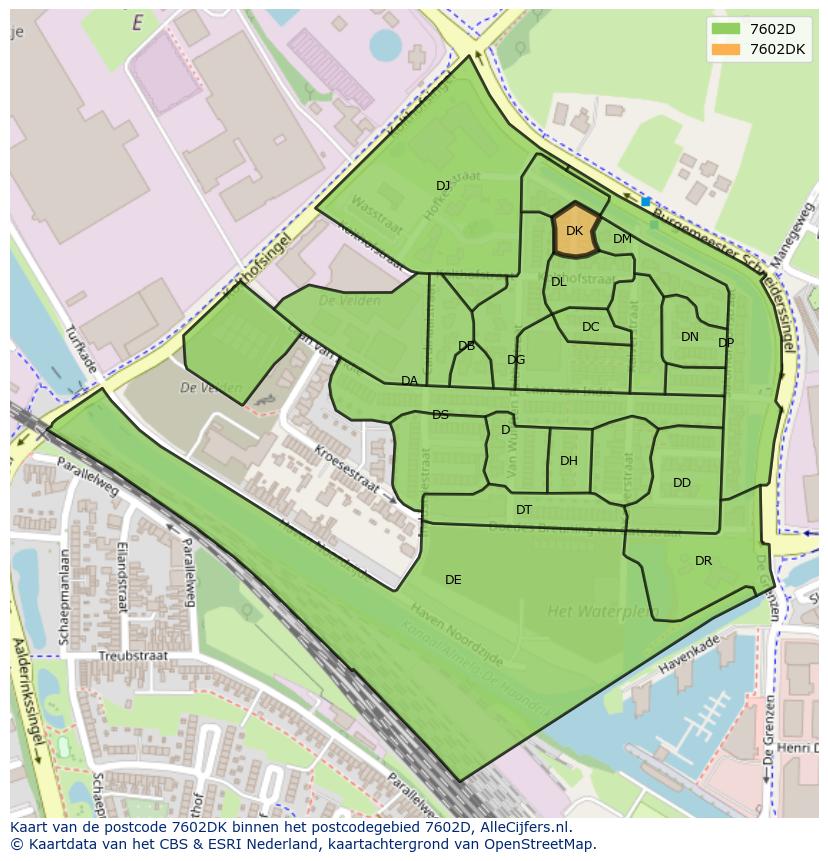 Afbeelding van het postcodegebied 7602 DK op de kaart.