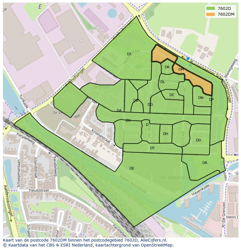 Afbeelding van het postcodegebied 7602 DM op de kaart.