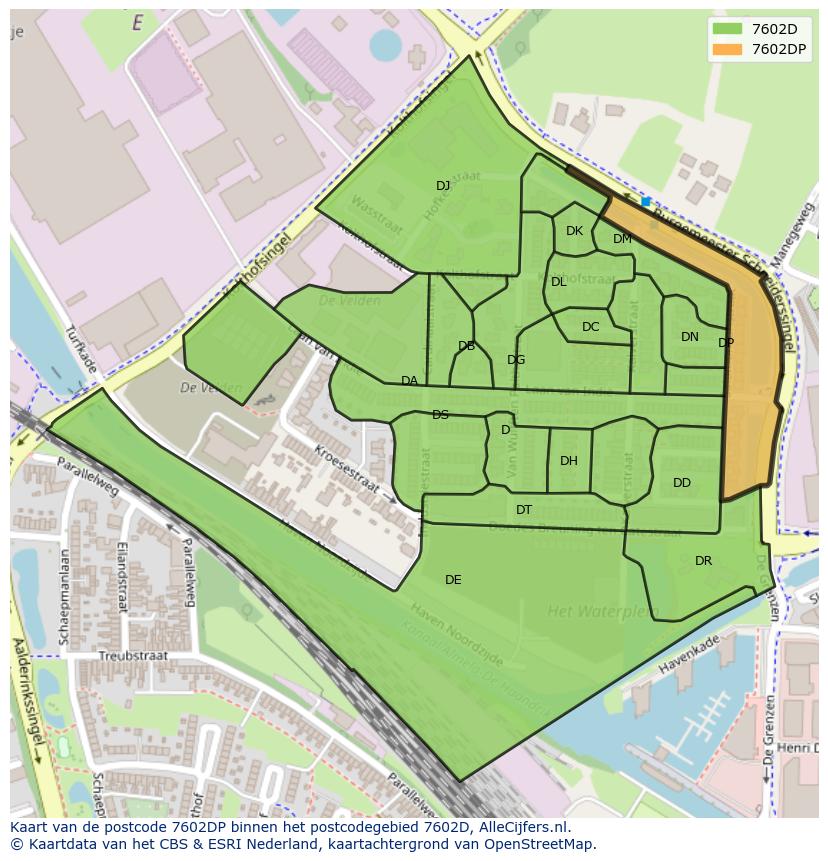 Afbeelding van het postcodegebied 7602 DP op de kaart.