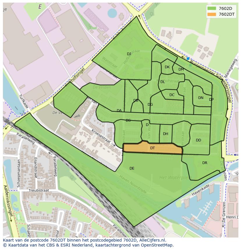 Afbeelding van het postcodegebied 7602 DT op de kaart.