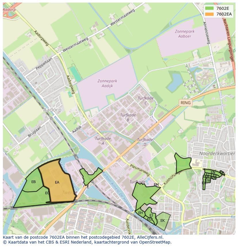 Afbeelding van het postcodegebied 7602 EA op de kaart.