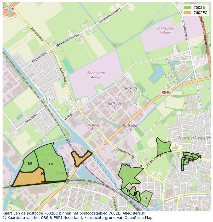 Afbeelding van het postcodegebied 7602 EC op de kaart.