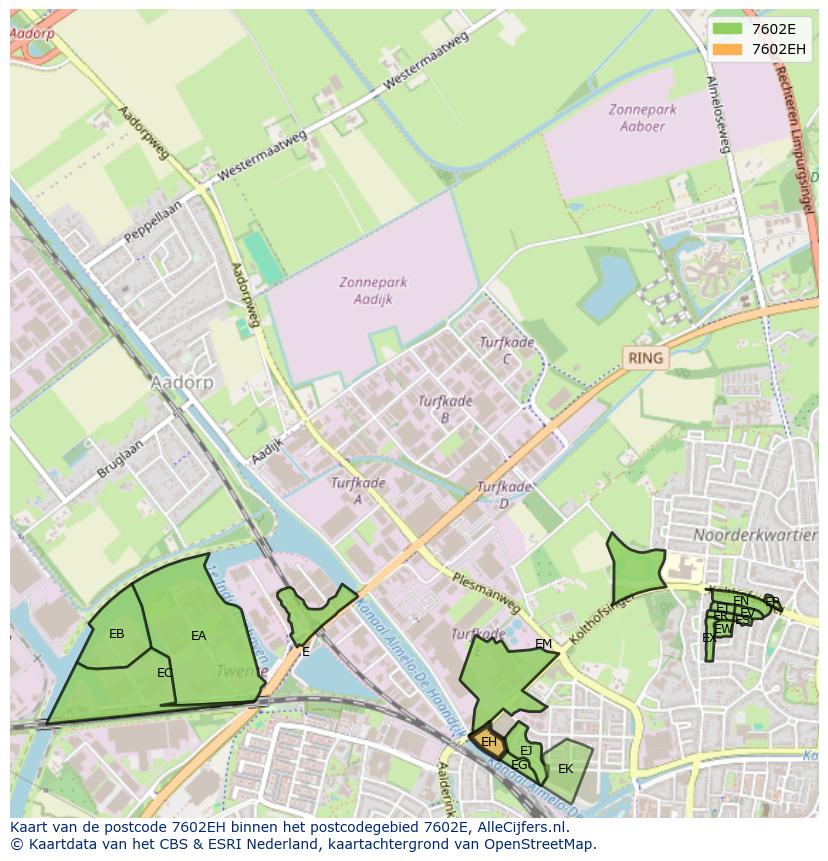 Afbeelding van het postcodegebied 7602 EH op de kaart.
