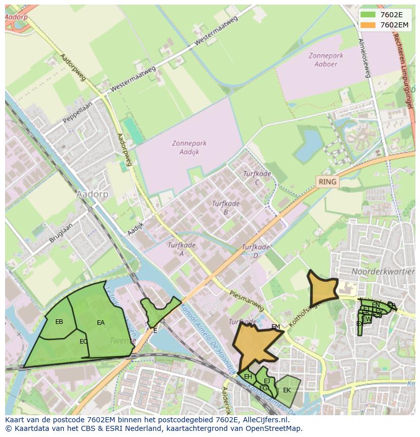 Afbeelding van het postcodegebied 7602 EM op de kaart.