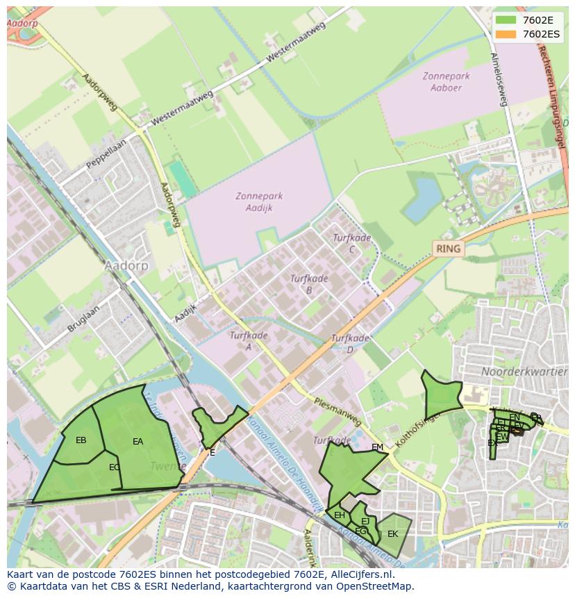Afbeelding van het postcodegebied 7602 ES op de kaart.