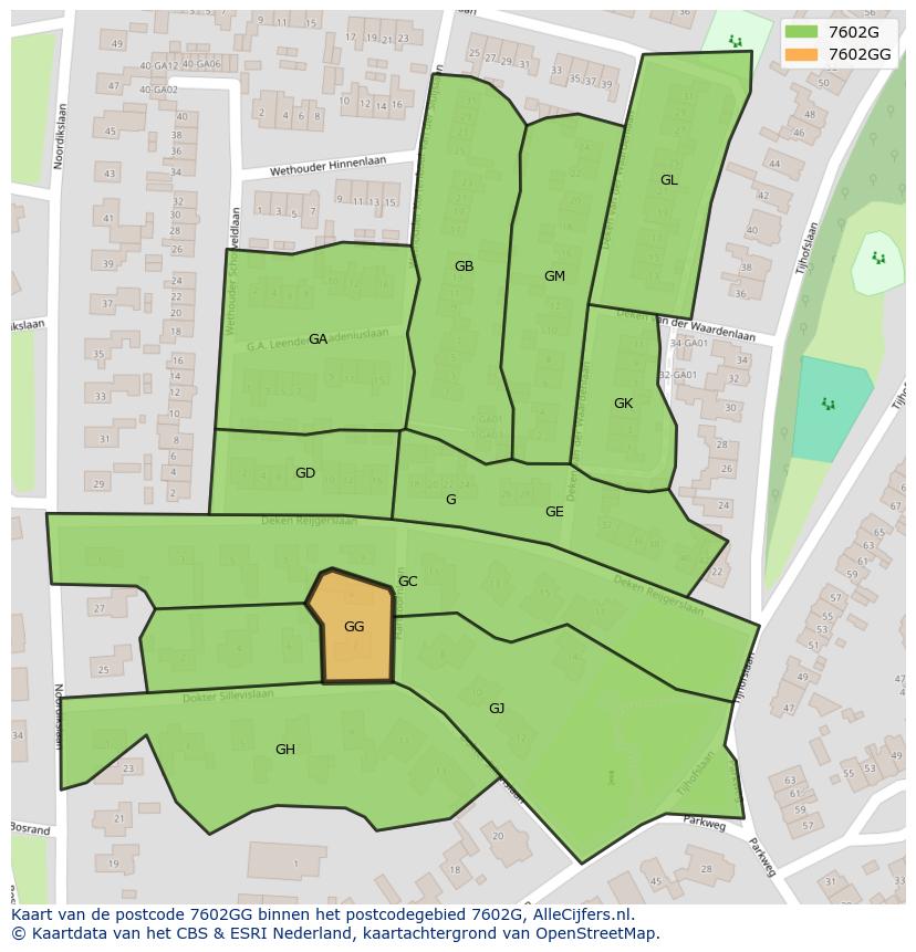 Afbeelding van het postcodegebied 7602 GG op de kaart.