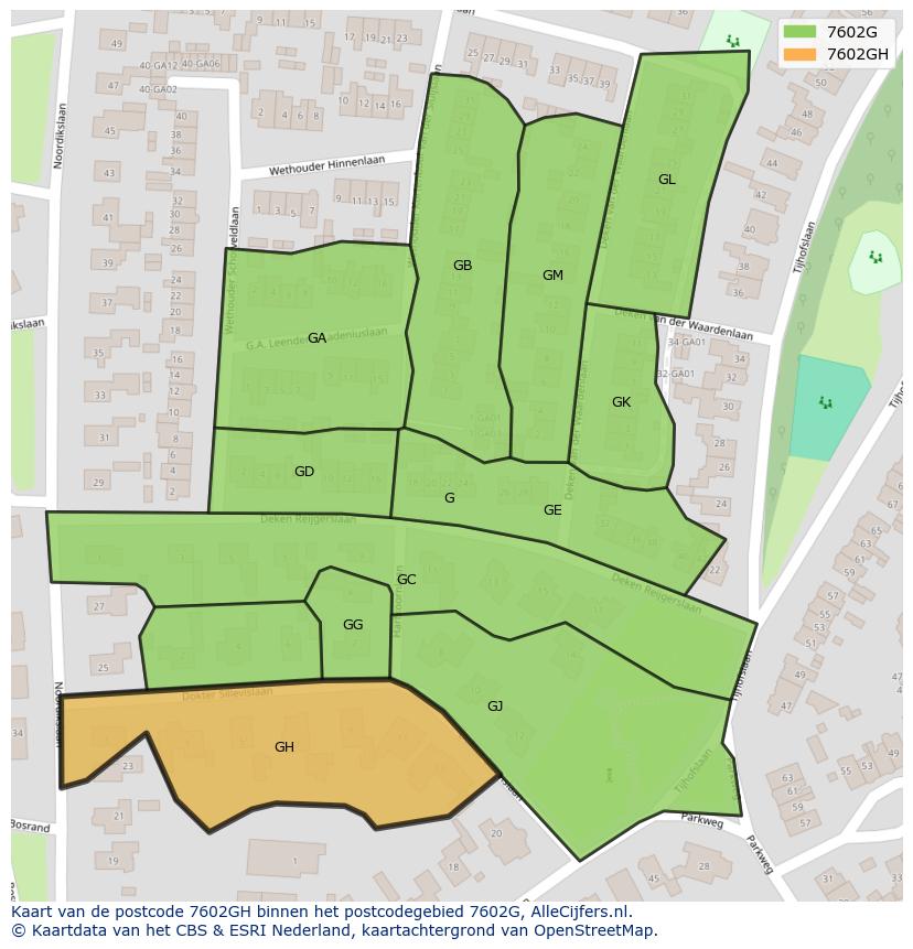 Afbeelding van het postcodegebied 7602 GH op de kaart.