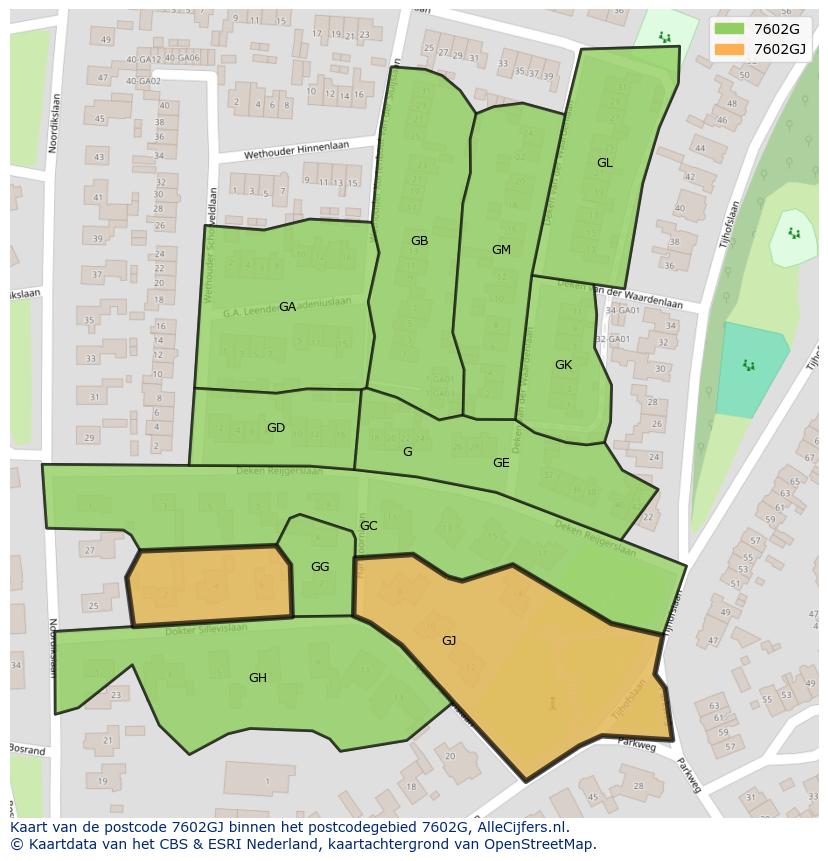 Afbeelding van het postcodegebied 7602 GJ op de kaart.
