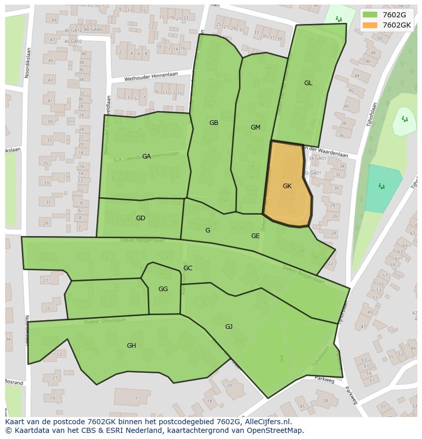 Afbeelding van het postcodegebied 7602 GK op de kaart.
