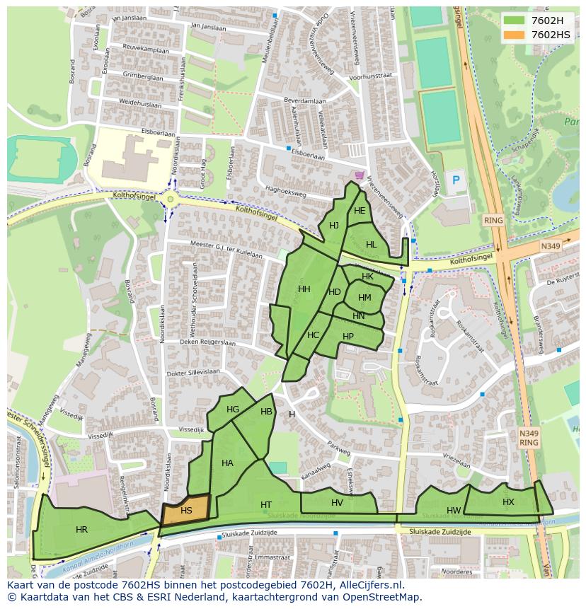 Afbeelding van het postcodegebied 7602 HS op de kaart.