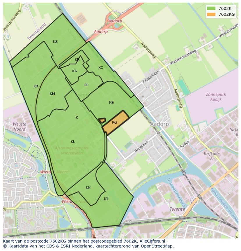 Afbeelding van het postcodegebied 7602 KG op de kaart.