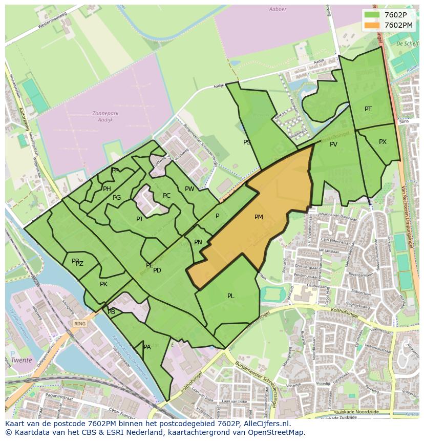 Afbeelding van het postcodegebied 7602 PM op de kaart.