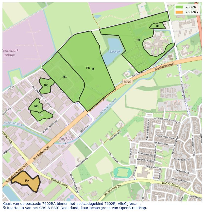 Afbeelding van het postcodegebied 7602 RA op de kaart.