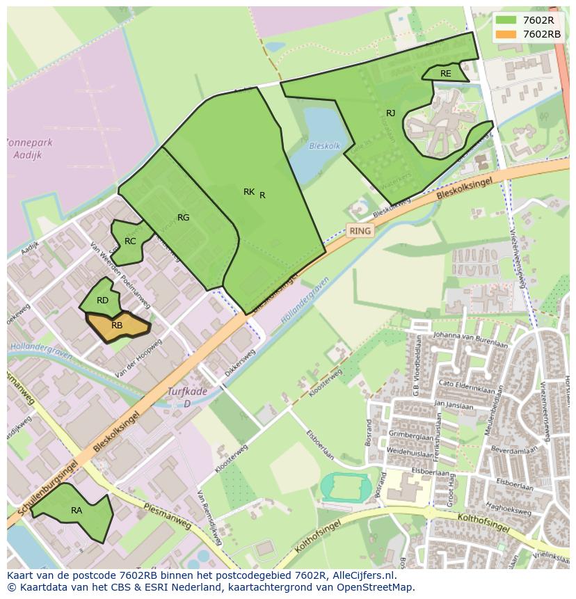 Afbeelding van het postcodegebied 7602 RB op de kaart.