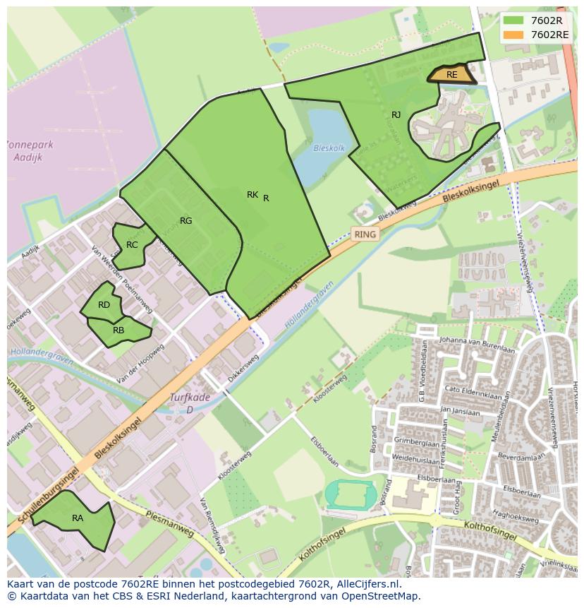 Afbeelding van het postcodegebied 7602 RE op de kaart.
