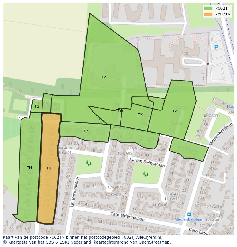 Afbeelding van het postcodegebied 7602 TN op de kaart.