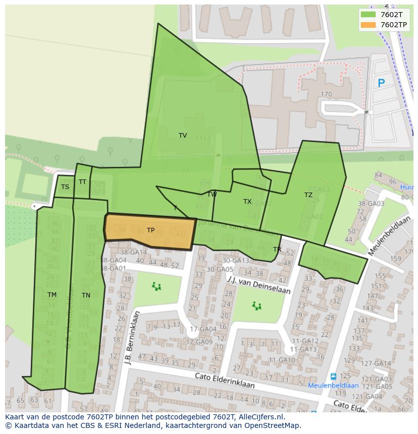 Afbeelding van het postcodegebied 7602 TP op de kaart.