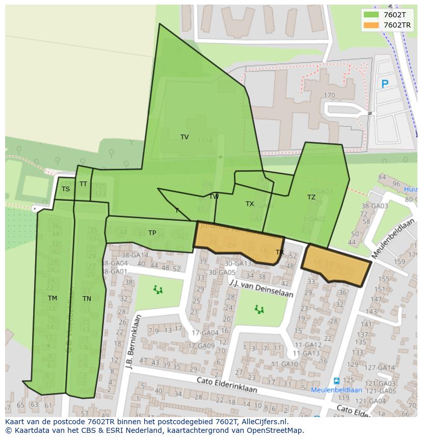 Afbeelding van het postcodegebied 7602 TR op de kaart.