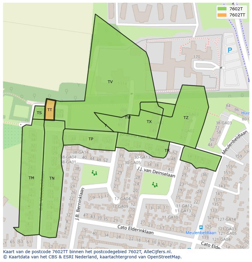 Afbeelding van het postcodegebied 7602 TT op de kaart.