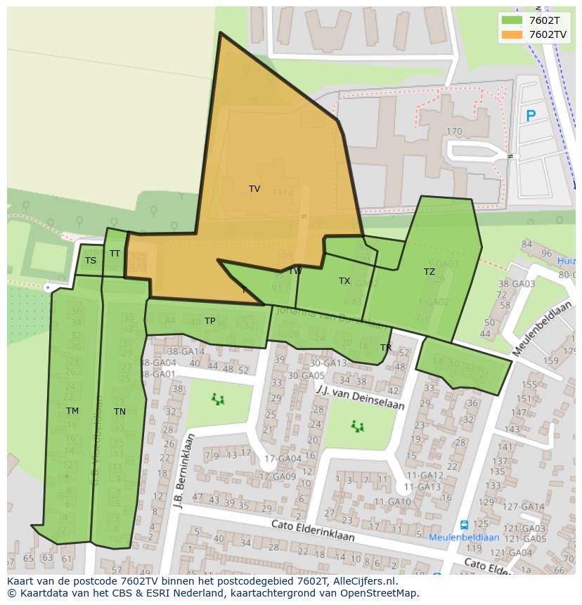 Afbeelding van het postcodegebied 7602 TV op de kaart.