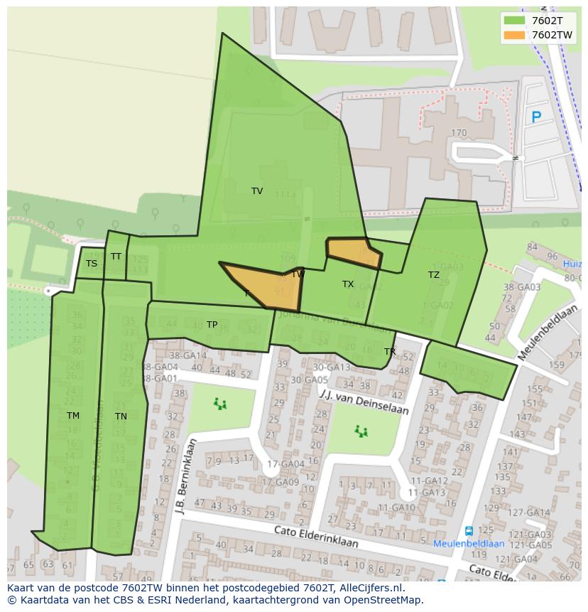 Afbeelding van het postcodegebied 7602 TW op de kaart.